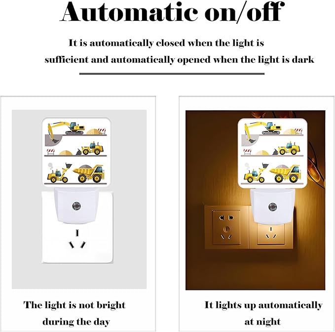Catoon Trucks Cars Night Light,Plug-in Night Lights with Dusk-to-Dawn Sensor for Stairway,Hallway,Bedroom Sleep Friendly Ideal for Women/Girls/Boys Gift,0.5w