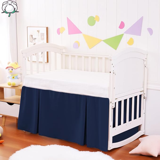 Crib Bed Skirt Dust Ruffle 100% Cotton - Natural, Soft, Breathable for Baby's Delicate Skin, Nursery Toddler Crib Bed Skirt for Baby Boys Girls, Fits Standard Cribs 28" x 52" with 14" Drop