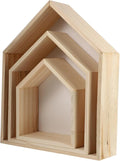 Angoily 3pcs House Shaped Floating Shelves Wall-Mounted Wood Storage Rack for Home Decor Modern Geometric Design with Strong Bearing for Stationery Plants Ornaments Display