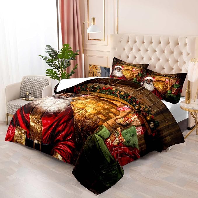 LUVIVIHOME 3-Piece Christmas Comforter Set - Full Size, Funny Black Santa Claus Bedding, Merry Christmas Bedroom Decor for Kids, Teens & African American Families, 1 Pillow Case
