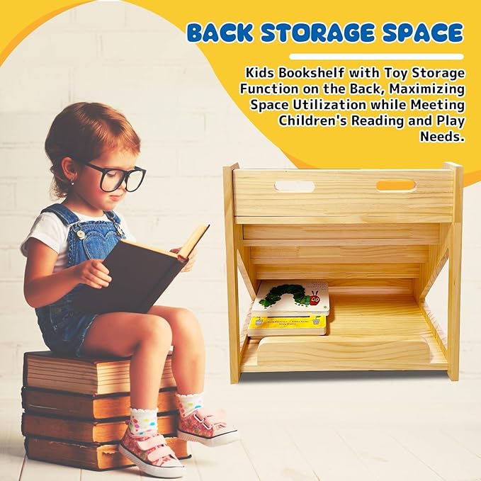 TONGMO 5-Tier Montessori Bookshelf - Front Facing Kids Bookshelf with Back Storage, Perfect for Toddler, Children's Room, and Reading Nook (Natural)