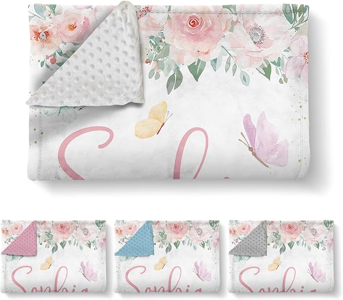 Custom Name Crib Bedding Set, 3 Pcs Personalized Baby Crib Bedding Set, Soft Pink Butterfly Nursery Crib Sets for Boys Girls, Double Layer Toddler Bedding Set Customized Gifts for Newborn Kids
