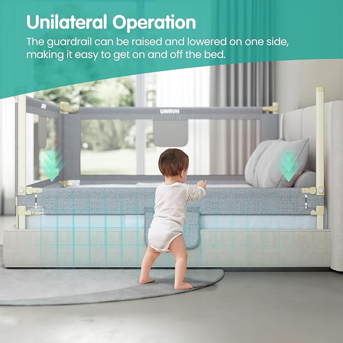 Bed Rails for Toddlers，Toddler Bed Rails，Bed Rail for Baby - Adjustable Height Bed Guard with Child Safety Lock, Universal Fit for King/Full/Twin Beds (Grey, 1 Side 82.5Inch)