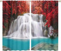 Red Forest Waterfall Blackout Windows Curtains, Tree Landscape Woodland Scenic Nature Fall Scenery Art Printed Curtains, for Living Room Bedroom 72x63in 2 Panels