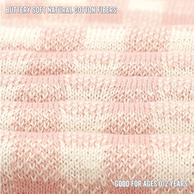 Plaid Swaddle Blanket for Baby Girls - 100% Soft Fine Knit Cotton Quilt Blanket - Use as Receiving Swaddling Stroller Nursery Bed Shower Baby Gift Registry for Newborns & Toddlers (Plaid - Pink)