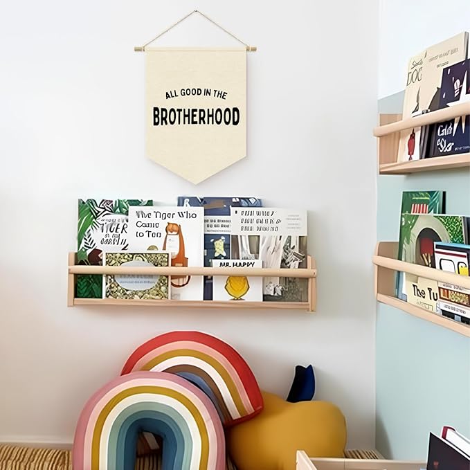 Boy Nursery Decor, Playroom Wall Decor, Brotherhood Wall Hanging Pennant Flag Banner Decor for Nursery Classroom Playroom Kids Room, Playroom Essentials