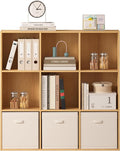 Bookshelf 9-Cube Storage Organizer, Sturdy Wooden Bookcase with Closed Back Panel, Multipurpose Display Shelf for Home Office, Bedroom, Study, 35.98" L x 9.45" W x 35.91" H, Natural Wood
