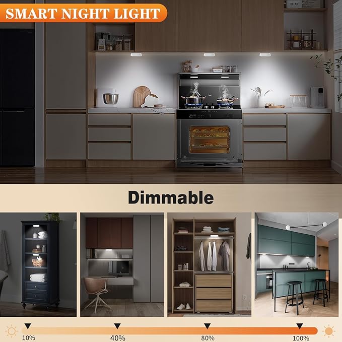 LED Closet Step Lights Motion Sensor Puck Light Compatible with Charging Station, 3 Colors Temperatures USB Rechargeable Indoor Under Cabinet Lighting(6 Pack)