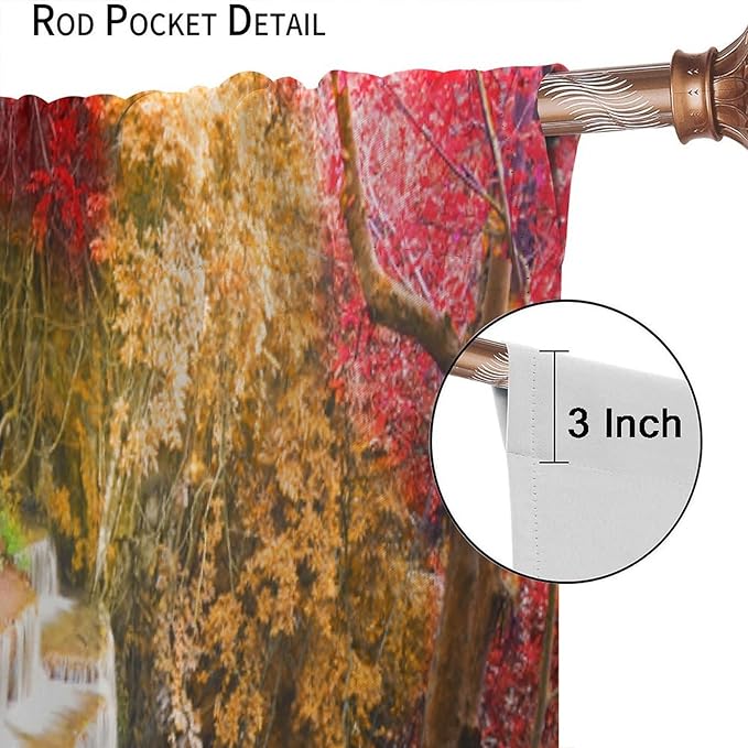 Landscape Blackout Curtains, Nature Forest Waterfall Butterfly Scenery Pattern Rod Pocket Window Drapes, for Bedroom Living Room 42" W X 54" L