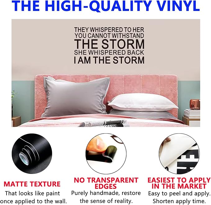 SEATUNE Inspirational Quotes Wall Stickers - Women Teen Girls Wall Decals - Positive Motivational Encouragement Home Vinyl Art Wall Decor - They Whispered to Her You Cannot Withstand The Storm 21"X11"