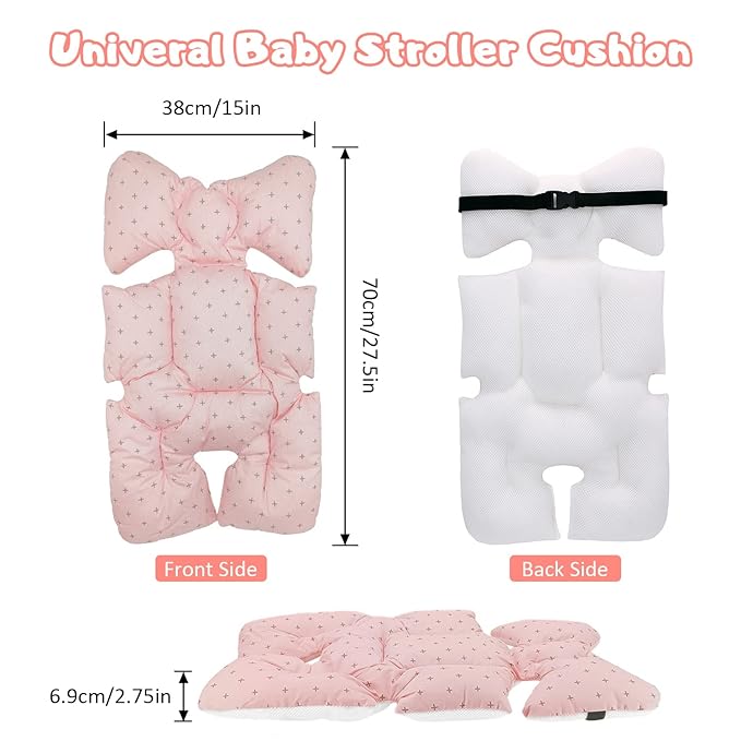 Baby Stroller Cushion, Universal Baby Seat Pad Liner for Stroller Reversible Soft and Breathable 3D Air Mesh Cotton Baby Stroller Seat Liner (Pink)