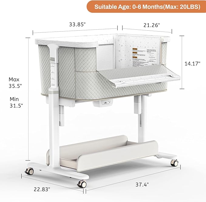 Rocking Bassinet for Baby Electric 3 Motion Automatic Bedside Sleeper Auto Rolling Newborn Cradle Rocks Itself 5 Height Adjustable with Music, Wheels, Storage, Grey & White
