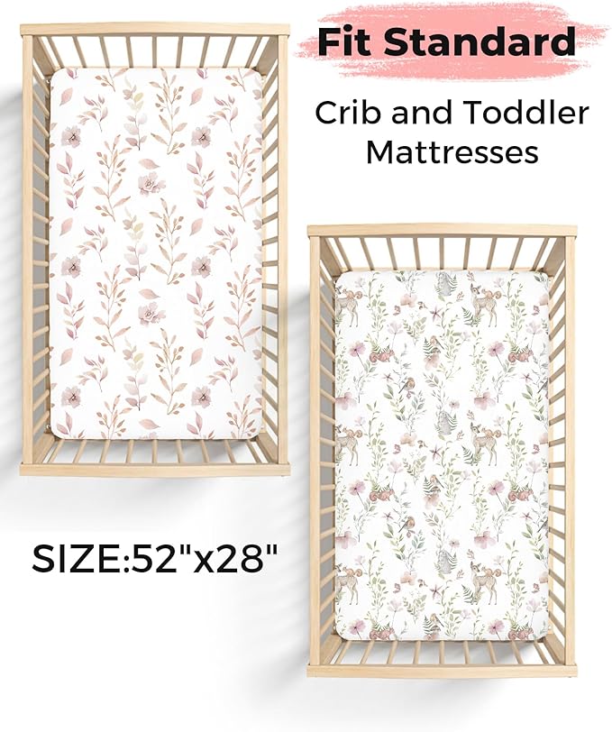 Crib Sheets for Boys and Girls, 2 Pack Fitted Baby Sheets for Standard Toddler Mattress 28" x 52", Soft Breathable Jersey Knit Baby Bedding (Cosmic Dinos)