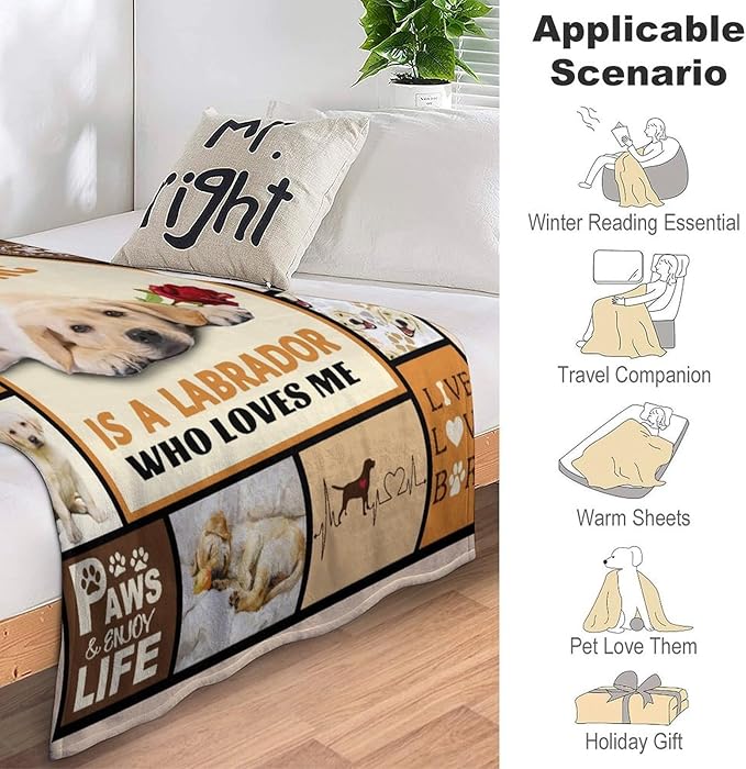 Labrador Dog Print Blanket Best Dog Pet Animal Throw Blankets for Couch Sofa Stuff Decor Gifts Lightweight Soft Cozy Fleece Plush Warm Flannel Bedding for Lover Man Woman Teen Adults 50"x60"
