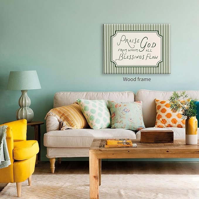 Christian Bible Verse Scripture Poster Praise God From Whom All Blessings Flow Wall Art 24x36 inch Framed Green Striped Religious Canvas Prints for Church Home Prayer Room Wall Decor