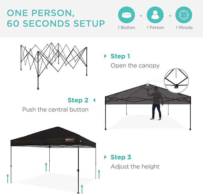 Best Choice Products 12x12ft 1-Person Setup Pop Up Canopy Tent Instant Portable Shelter w/ 1-Button Push, Case, 4 Weight Bags - Black