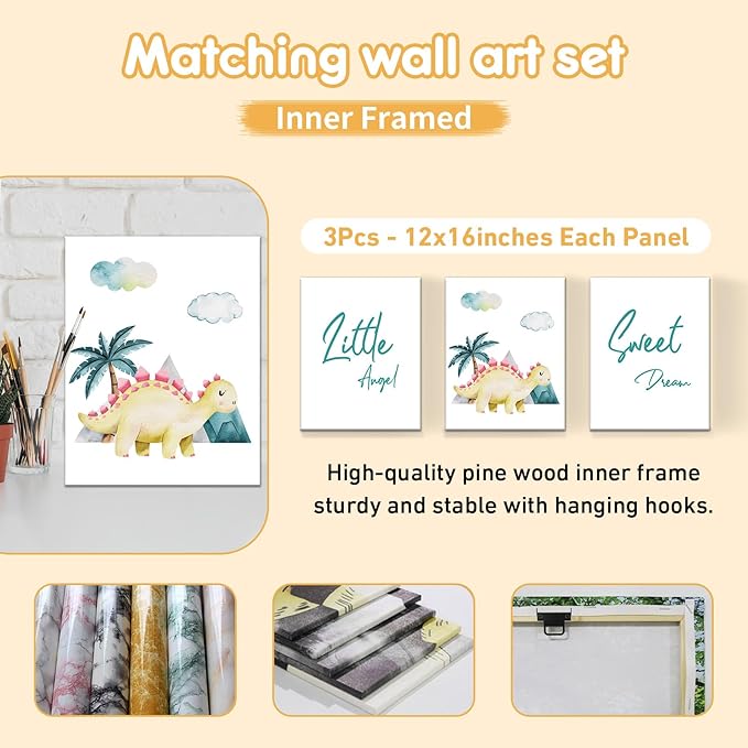 Personalized Baby Crib Set, 5 Pcs Baby Boy Crib Bedding Set, Custom Name Dinosaur Baby Crib Bedding Set Neutral, Double Layer Flannel Nursery Bedding Set, Customized Gifts for Toddler Infant