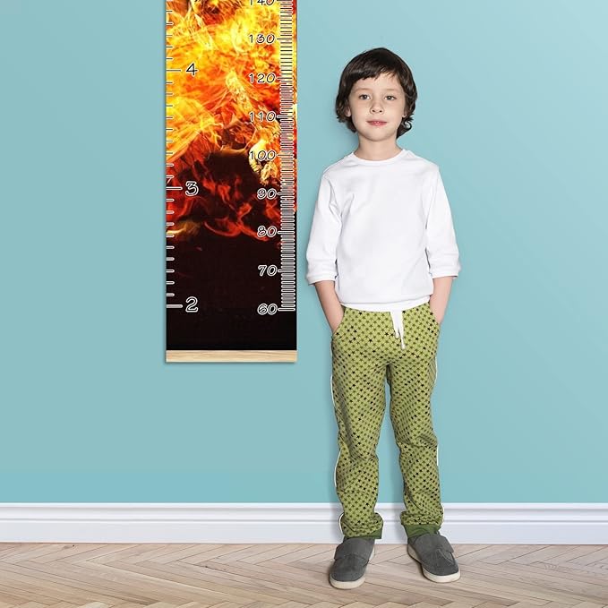 Kids Growth Chart Ruler for Wall Wood Frame Height Measure Chart 13.4x56 in Linen Hanging Height Growth Chart Animal Phoenix Bird Kids Room Decor
