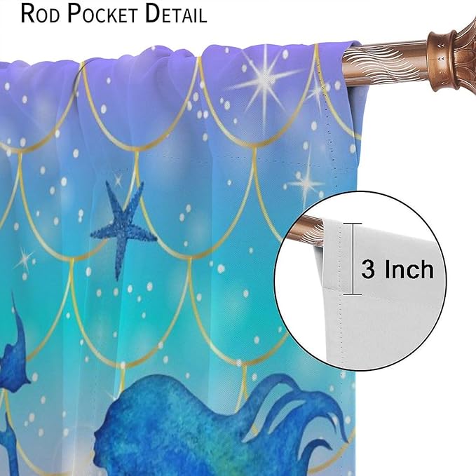 Mermaid Scale Curtains for Kids Girls Magic Gradient Mermaid Fish Scale Pattern Decoration Bedroom Nursery Curtains 42x44 Inch