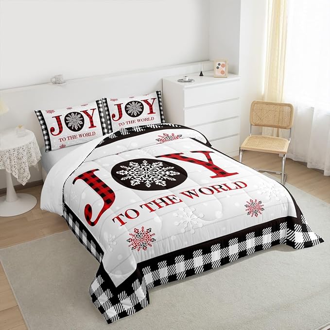 Christmas Snowflake Kids Comforter Set Queen Size,Cottage Plank Bedding,Girls Boys Adults Bedroom/Xmas Cabin Decor,Geometric Grids Stylish Down Comforter,Rustic Farmhouse Duvet Insert,2 Pillowcases