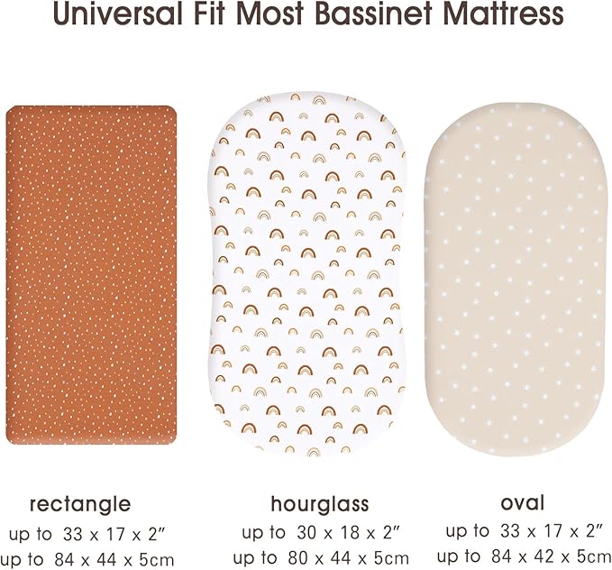 PHF 3 Pack Soft Bassinet Sheets, Rainbow Breathable Comfy Cradle Sheets for Baby Boys Girls Neutral, No Slip Universal Fit for Most Cradle and Bassinet Mattress, Rainbow