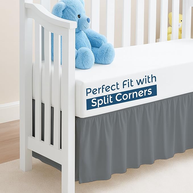 Dark Grey Crib Bed Skirt, Perfect for Nursery Crib for Boys & Girls with a 14" Drop and Size 28"x 52"