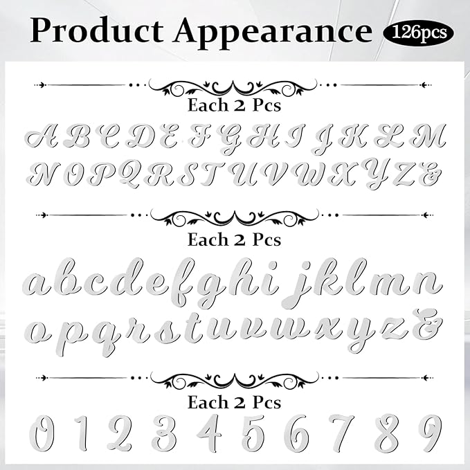 126 PCS Custom Name Cake Topper Acrylic Letters DIY Personalized A-Z & 0-9 Number Alphabet Cake Decoration For Wedding Anniversary Baby Shower Party Birthday Supplies (Silver)