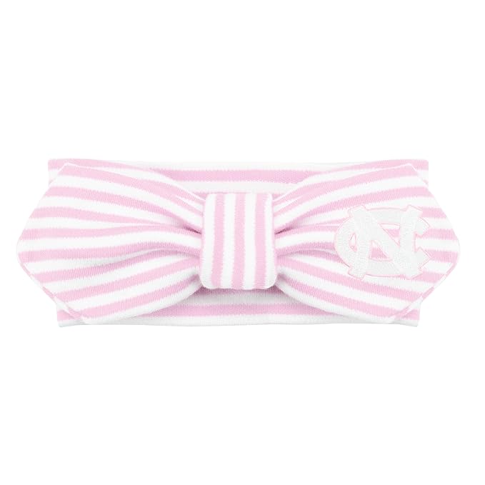 Creative Knitwear North Carolina Tar Heels Infant Girls Pink/White Striped Hair Knot Headband Embroidered Logo - Size Newborn - 4T
