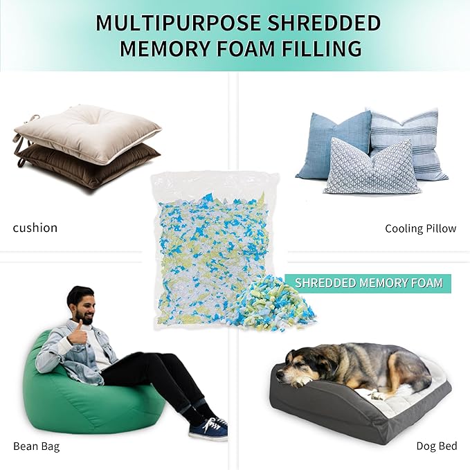 5lbs Shredded Memory Foam Bean Bag Filler, Soft and Convenient Bean Bag Filling Pillow Stuffing for Beanbag, Couch, Cushion, Stuffed Animals, Dog Bed, Arts Crafts