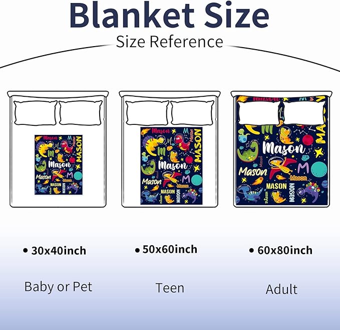Personalized Dinosaur Blanket for Boys, Custom Name Blanket for Teen Dino Outspace, Soft Flannel Dinosaur Toddler Blanket Customized Gift for Birthday 50"x60"