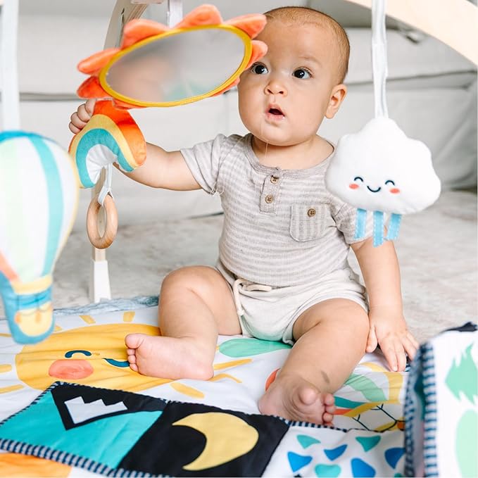 Move2Play, Montessori Inspired Wooden Kick & Play Baby Gym | Musical Piano | Thick + Soft Floor Mat | Tummy Time Activity Center | Play Mat for Newborns & Infants | Toys for Ages 0-6+ Months