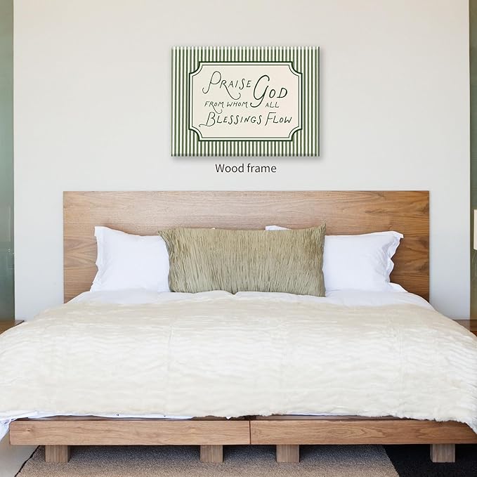 Christian Bible Verse Scripture Poster Praise God From Whom All Blessings Flow Wall Art 08x10 inch Framed Green Striped Religious Canvas Prints for Church Home Prayer Room Wall Decor