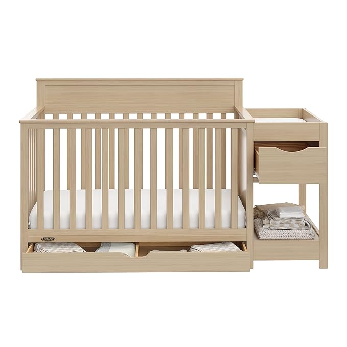 Graco Shiloh 5-in-1 Convertible Crib & Changer with Drawer (Driftwood) – GREENGUARD Gold Certified Baby Crib Crafted from Wood, Converts to Toddler Bed, Daybed, and Full-Size Bed