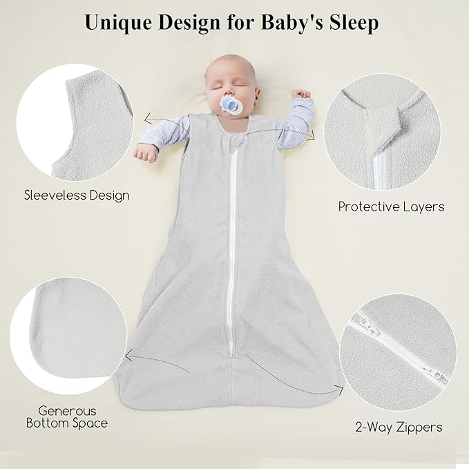 david's kids 3 Pack Warm Micro Fleece Baby Sleep Sack 12-18 Months, Soft Baby Wearable Blankets with 2-Way Zipper, Comfy Winter Sleeping Bags for Toddler Boys, Large Size, Snow White & Grey & Blue