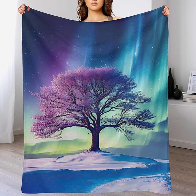 Tree of Life Blanket Arctic Tree Gifts for Girls Boys Woman Kids Aurora Borealis Lover Throw Blankets Soft Blanket Warm Fleece Flannel Plush Blankets for Bed Sofa Couch 60"x80"