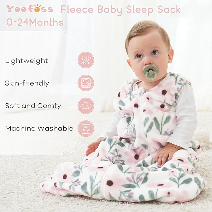Yoofoss Fleece Baby Sleep Sack 2 Pack 1.5 Tog Baby Wearable Blanket with 2-Way Zipper