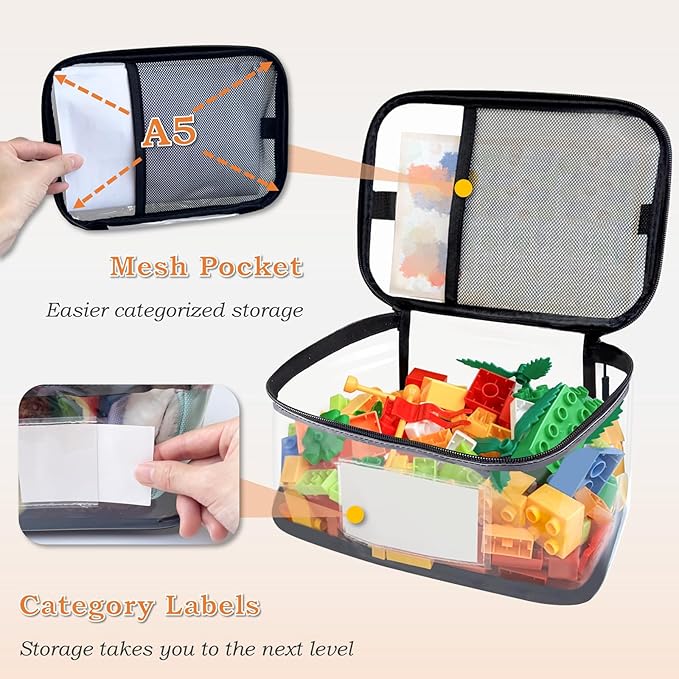 Upgraded Large Toy Storage Organizer, Clear Toy Storage Bags with Label & Manual Pocket for Puzzles, etc. (4PCS)