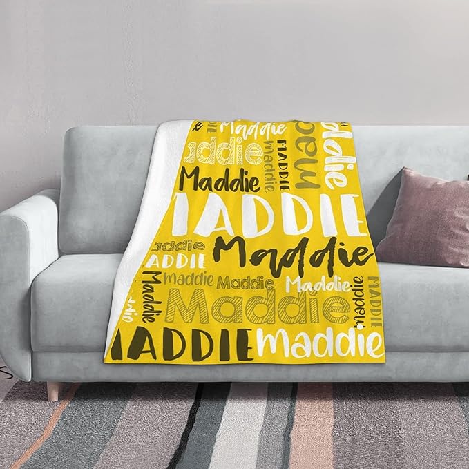 Dr.TOUGH Personalized Blankets with Name Customized Baby Blankets for Girls Boys Adults Monogrammed Blankets and Throws Christmas Birthday Mothers Fathers Valentines Day Gift (Gold, 40''×50'')