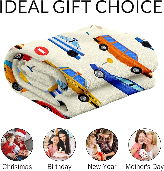 Custom Car Throws for Boys - 40" x 50" Inches Lightweight Warm Throw Blanket for Kids, Teens - Cute Flannel Blanket Gifts for Crib, Couch, Sofa