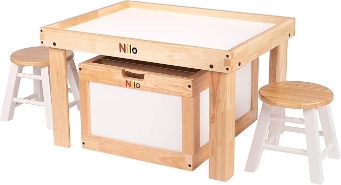 NILO Kids Play Table Set with 2 Compatible Lego Duplo Detachable Two-Sided Baseplates/Boards/Mats (N34 Activity Table w/Holes, 24x32x20 and 2X Green Base Plates 12x32)