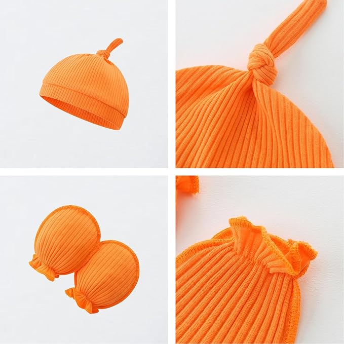 Baby Romper with Baby Mittens & Newborn Hats Footless Long Sleeve Solid Onesie Hi Im New Here