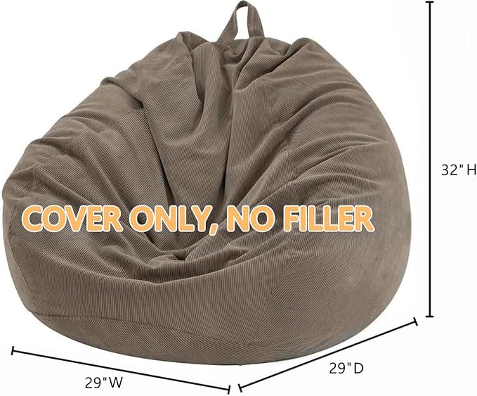 Nobildonna Bean Bag Chair Cover (No Filler) for Kids and Adults,Beanbag Stuffed Animal Storage Without Filling Plush Toys Holder and Organizer Soft Premium Corduroy 200L (Light Brown)