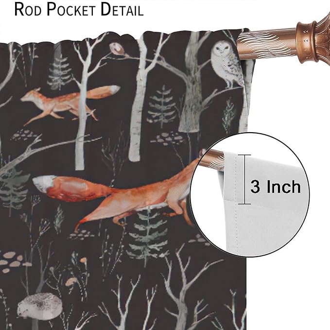 Rustic Forest Curtain, Woodland Country Hunting Animal Deer Fox Wildlife Bear Farmhouse Lodge Cabin Blackout Rod Pocket Windows Door Curtain for Bedroom Living Room Home Decor 63x63in