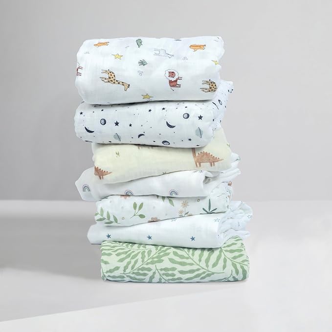 Dreamology Cotton Crib Sheets for Boys and Girls | Super Soft, Breathable 1-Pack | 100% Cotton Muslin Crib Sheets Fitted for Standard Cribs and Toddler Beds 28x52 Crib Sheet | Dino
