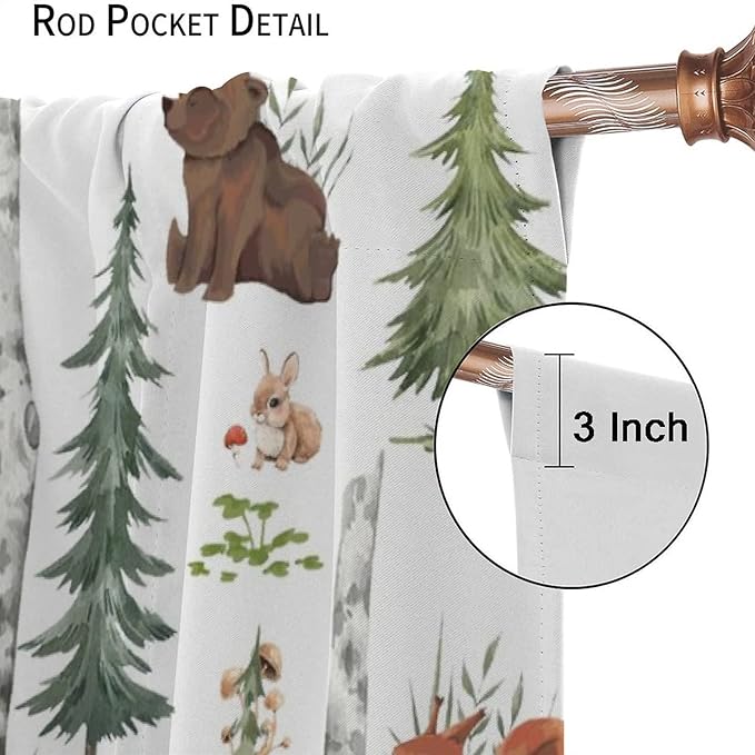 Animal Kids Curtains, Woodland Squirrel Rabbit Bear Animal Friends Forest Curtains for Boys and Girls Bedroom Living Room Kitchen 42x54 Inch