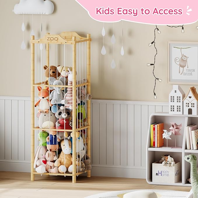 HOOBRO Stuffed Animal Storage & Organizer, Bamboo Stuffed Animal Holder, Plush Toy Storage Organizer for Playroom, Living Room, Nursery, Natural YL65CW01