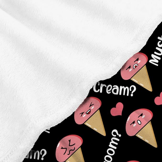 Thuswarm Mushroom Or Ice Cream Flannel Throw Blanket Warm Cozy Soft Funny Print Blankets for Bed Couch Sofa Room Decoration Gifts 80"×60" Large for Adult