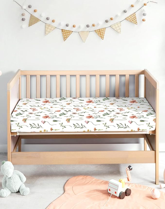 Crib Sheets for Boys and Girls, 2 Pack Fitted Baby Sheets for Standard Toddler Mattress 28" x 52", Soft Breathable Jersey Knit Baby Bedding (Butterfly Garden)