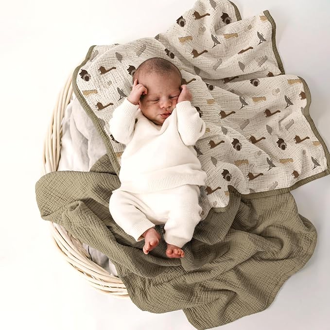 lulumoon Muslin Baby Blanket for Newborns: Lightweight Cotton Crib Blanket Neutral - Soft Lightweight for Stroller & Daycare 36"x40"(Dinosaur)