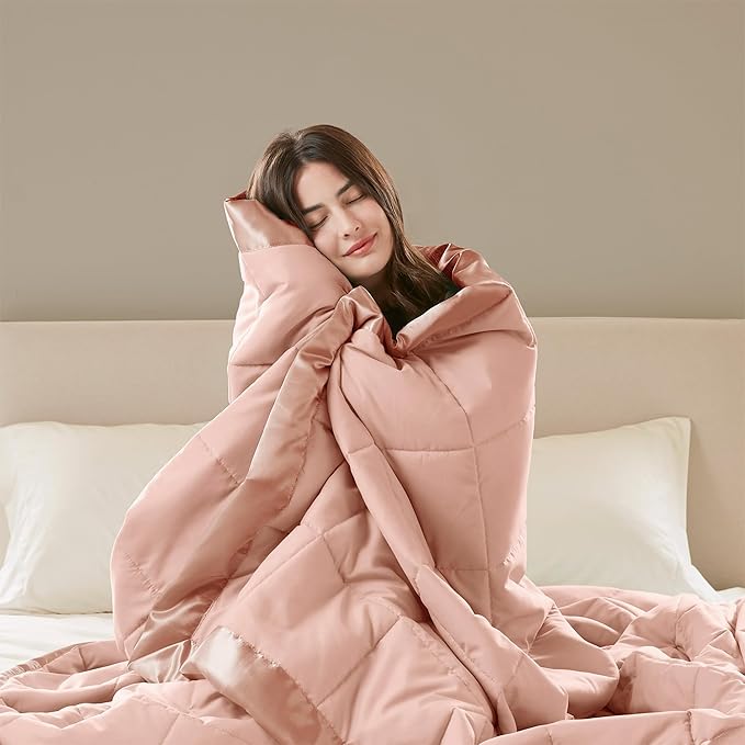 Madison Park Windom Down Alternative Blanket, Premium 3M Scotchgard Moisture Wicking Treatment, Lightweight and Soft Bed Cover For All Season, Satin Trim, Blush Twin